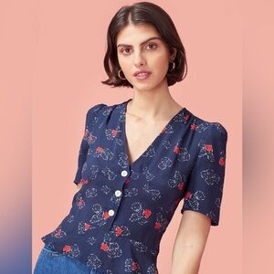Rouje Navy Floral Button-Up Top
